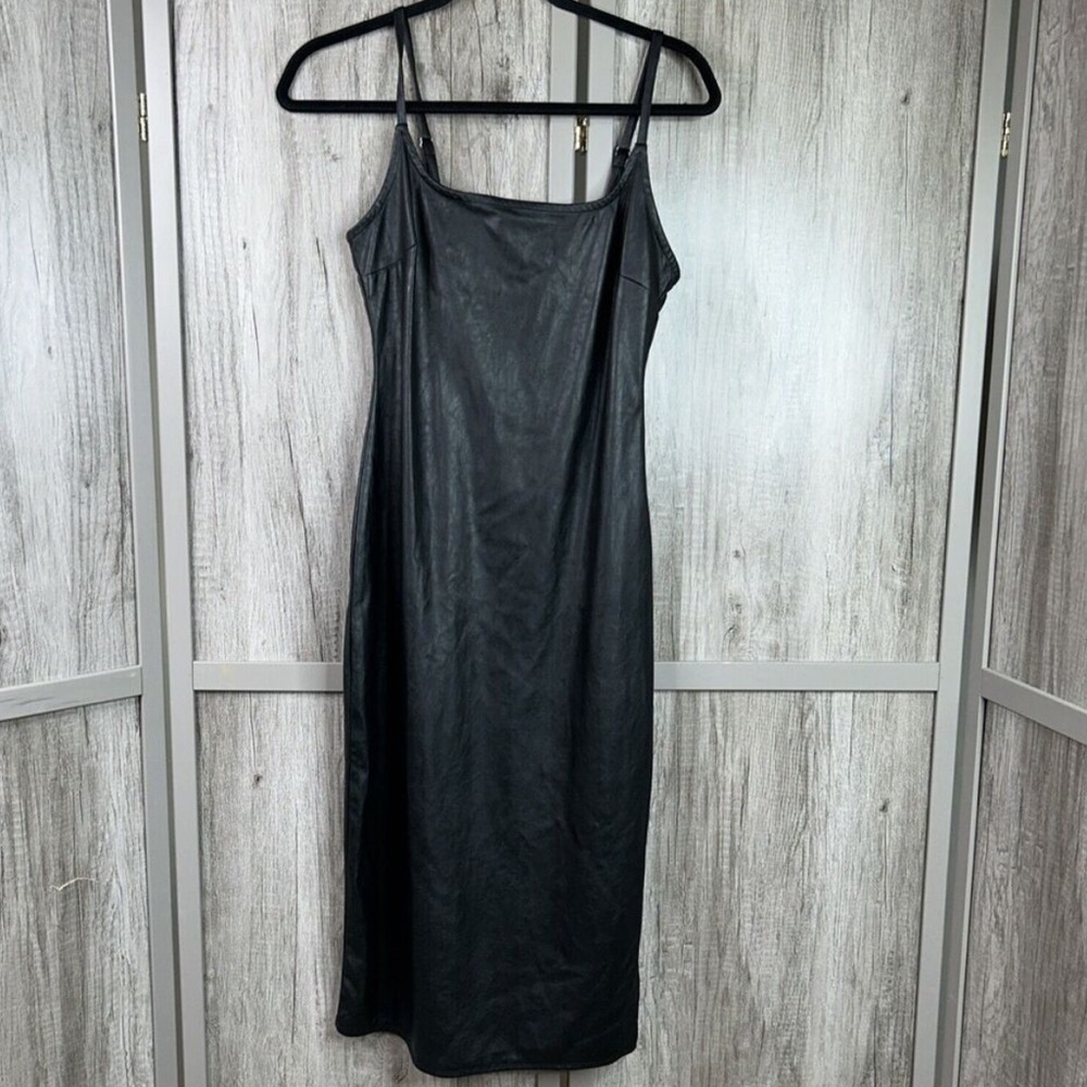 Faux leather dress with slit
